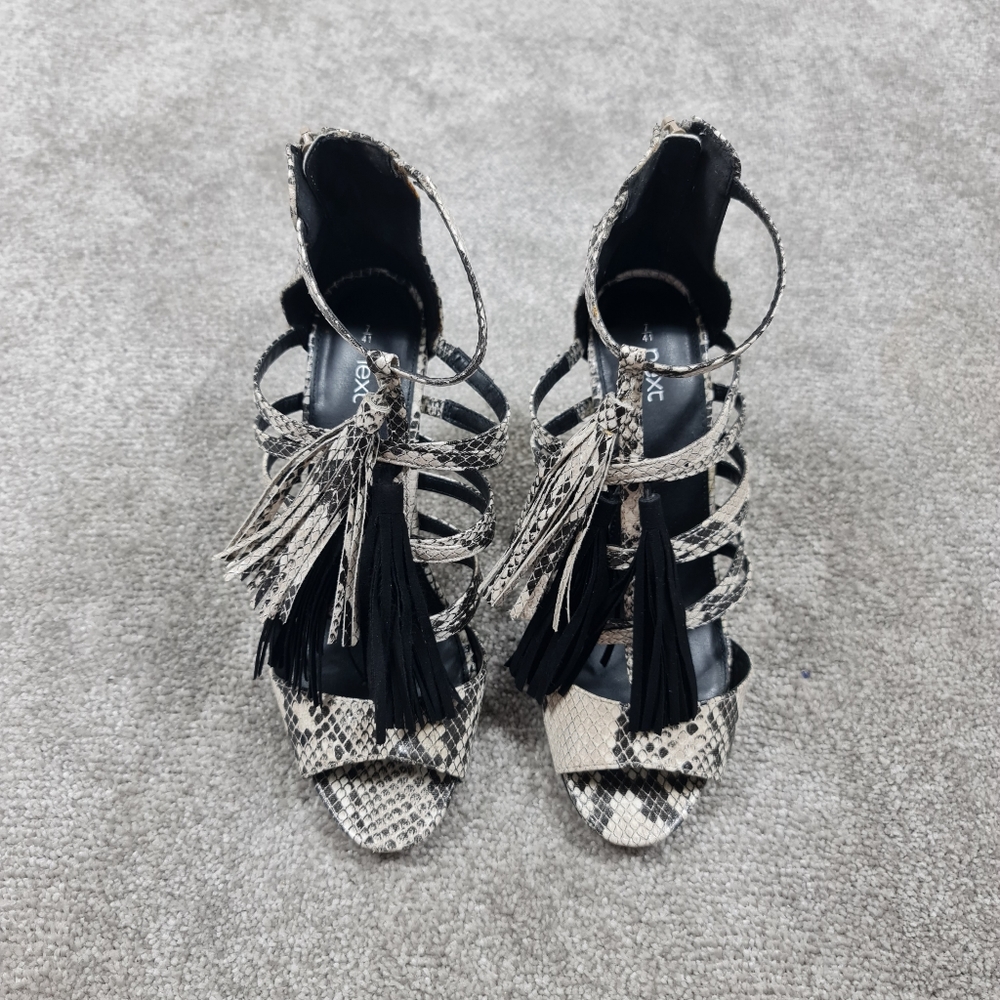 Next Black White Snake Print Stiletto Heels Strappy Shoes UK 7 EU 41 Back Zip - Picture 4 of 7